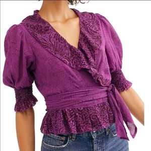 NWOT Free People | purple wrap peplum hem top